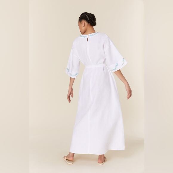 NWT Fanm Mon x Andie Kepez Kaftan Embroidered Dress White 100% Linen
Size Small - Picture 7 of 13